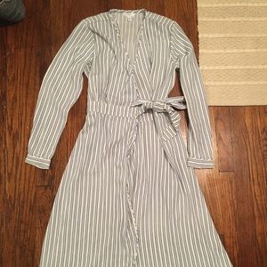 Blue and white striped dress.
